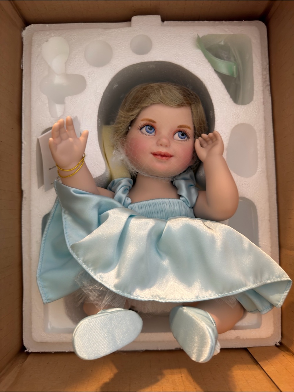 Franklin Mint Blue Satin Baby Doll with Blonde Hair